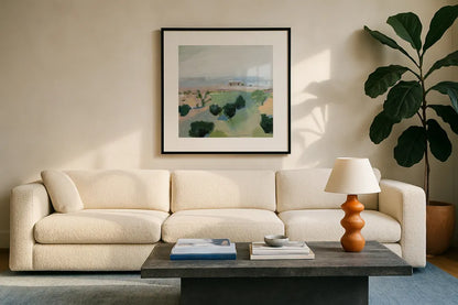 On the Way to Joshua Tree by Pamela Munger. Displayed in a glass frame with matte in a clean modern living room. Available as an archival giclee rolled canvas, fine art paper, or poster print. SKU 79975a.
