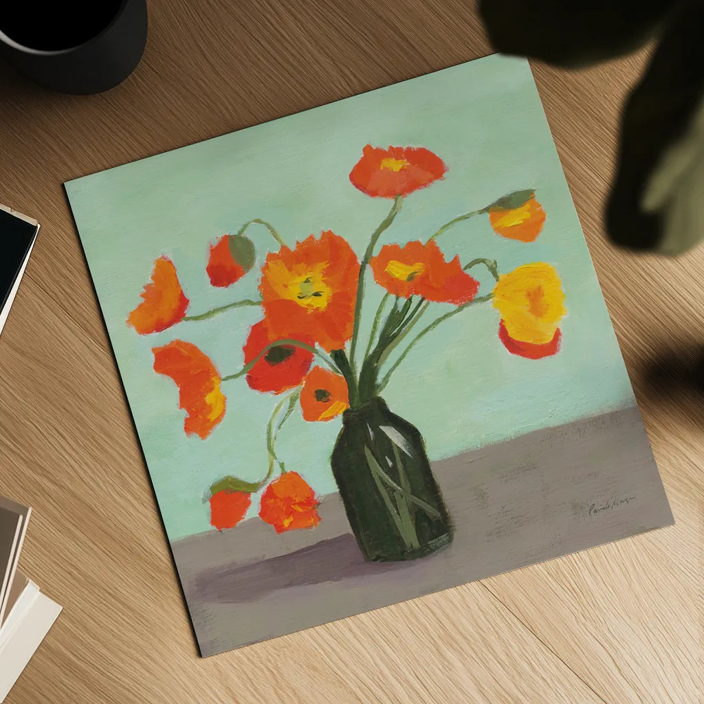 Orange Poppies by Pamela Munger. Shown as a detailed flat fine art print, highlighting archival giclee quality. Available as an archival giclee rolled canvas, fine art paper, or poster print. SKU 79318a.