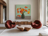 Orange Poppies by Pamela Munger. Shown as extra-large giant wall art in a modern living room. Available as an archival giclee rolled canvas, fine art paper, or poster print. SKU 79318a.