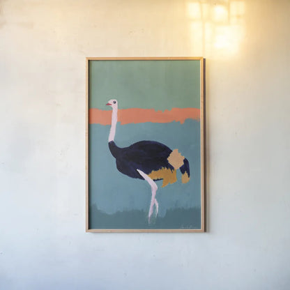 Ostrich Crop by Pamela Munger. shown as a paper print in a natural frame. Available as a archival giclee rolled canvas, fine art paper, or poster print. SKU 69771h.
