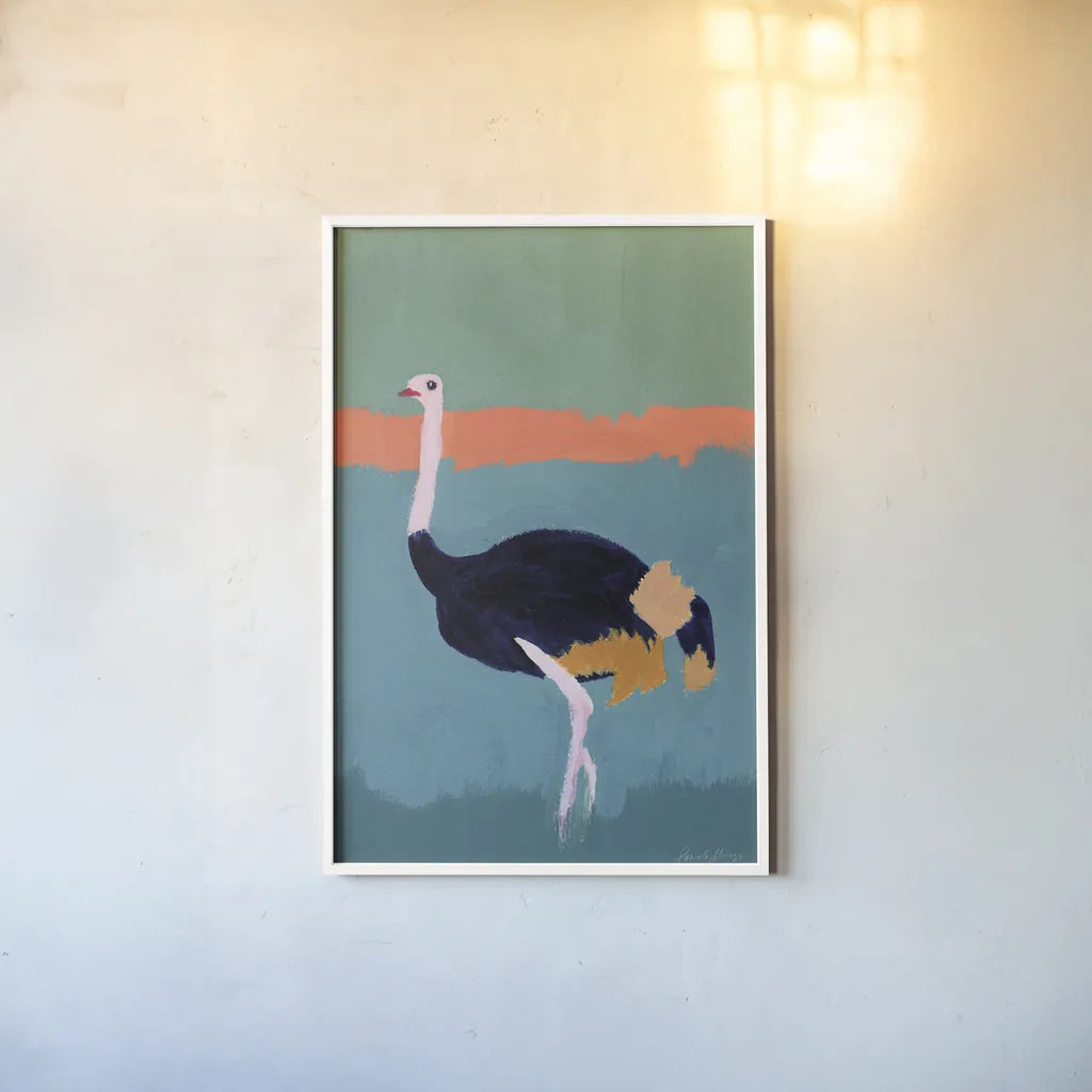 Ostrich Crop by Pamela Munger. shown as a paper print in a white frame. Available as a archival giclee rolled canvas, fine art paper, or poster print. SKU 69771h.