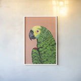 Parrot Head Crop by Pamela Munger. shown as a paper print in a white frame. Available as a archival giclee rolled canvas, fine art paper, or poster print. SKU 72776h.