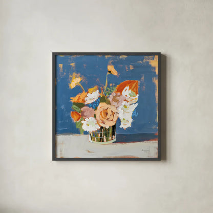 Peach and White Bouquet by Pamela Munger. Shown in a sleek black glass frame for a contemporary gallery look. Available as an archival giclee rolled canvas, fine art paper, or poster print. SKU 70682a.