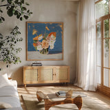 Peach and White Bouquet by Pamela Munger. Shown in a natural wood frame in a cozy modern living room. Available as an archival giclee rolled canvas, fine art paper, or poster print. SKU 70682a.