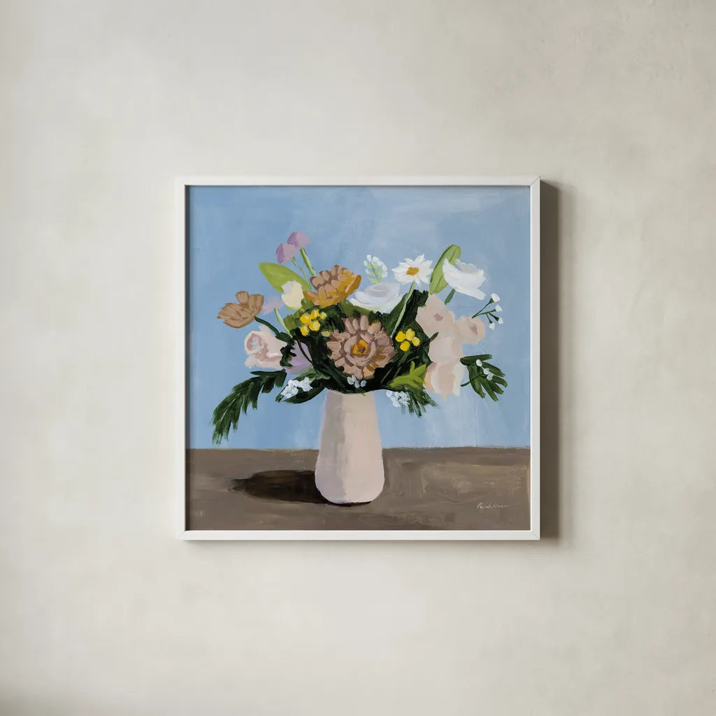 Pinks with Whites by Pamela Munger. Shown in a crisp white glass frame for a clean and minimalist style. Available as an archival giclee rolled canvas, fine art paper, or poster print. SKU 83522a.