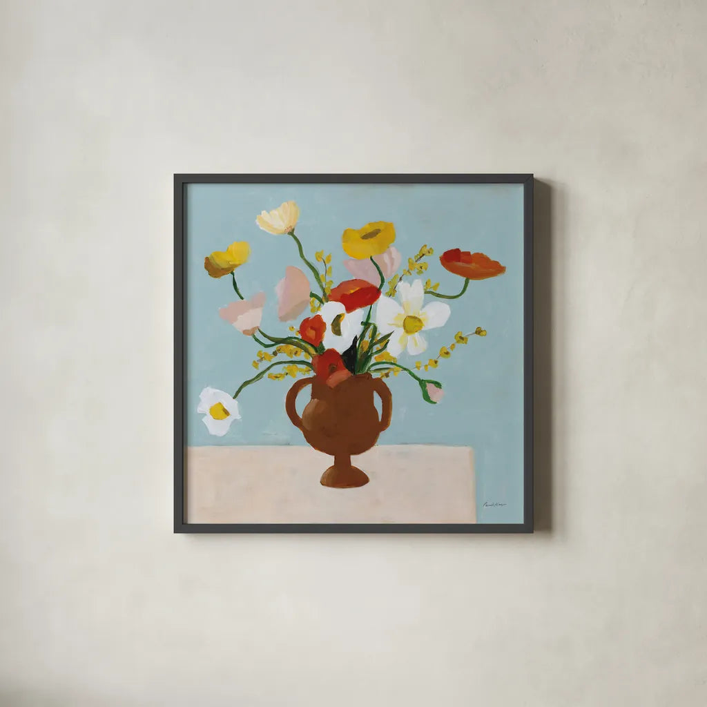 Popping by Pamela Munger. Shown in a sleek black glass frame for a contemporary gallery look. Available as an archival giclee rolled canvas, fine art paper, or poster print. SKU 100272a.