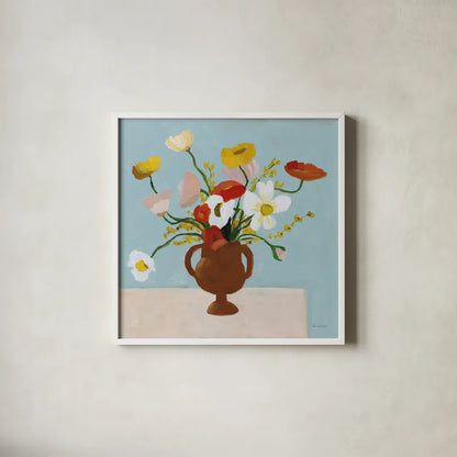 Popping by Pamela Munger. Shown in a crisp white glass frame for a clean and minimalist style. Available as an archival giclee rolled canvas, fine art paper, or poster print. SKU 100272a.