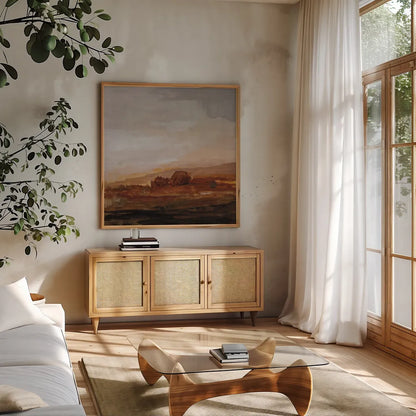 Redlands by Pamela Munger. Shown in a natural wood frame in a cozy modern living room. Available as an archival giclee rolled canvas, fine art paper, or poster print. SKU 96581a.