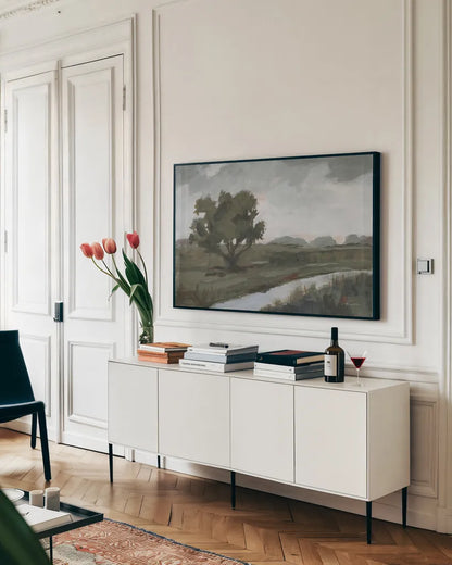 Replenished by Pamela Munger. shown as a framed stretched canvas in a living room above a console. Available as a archival giclee rolled canvas, fine art paper, or poster print. SKU 90925i.