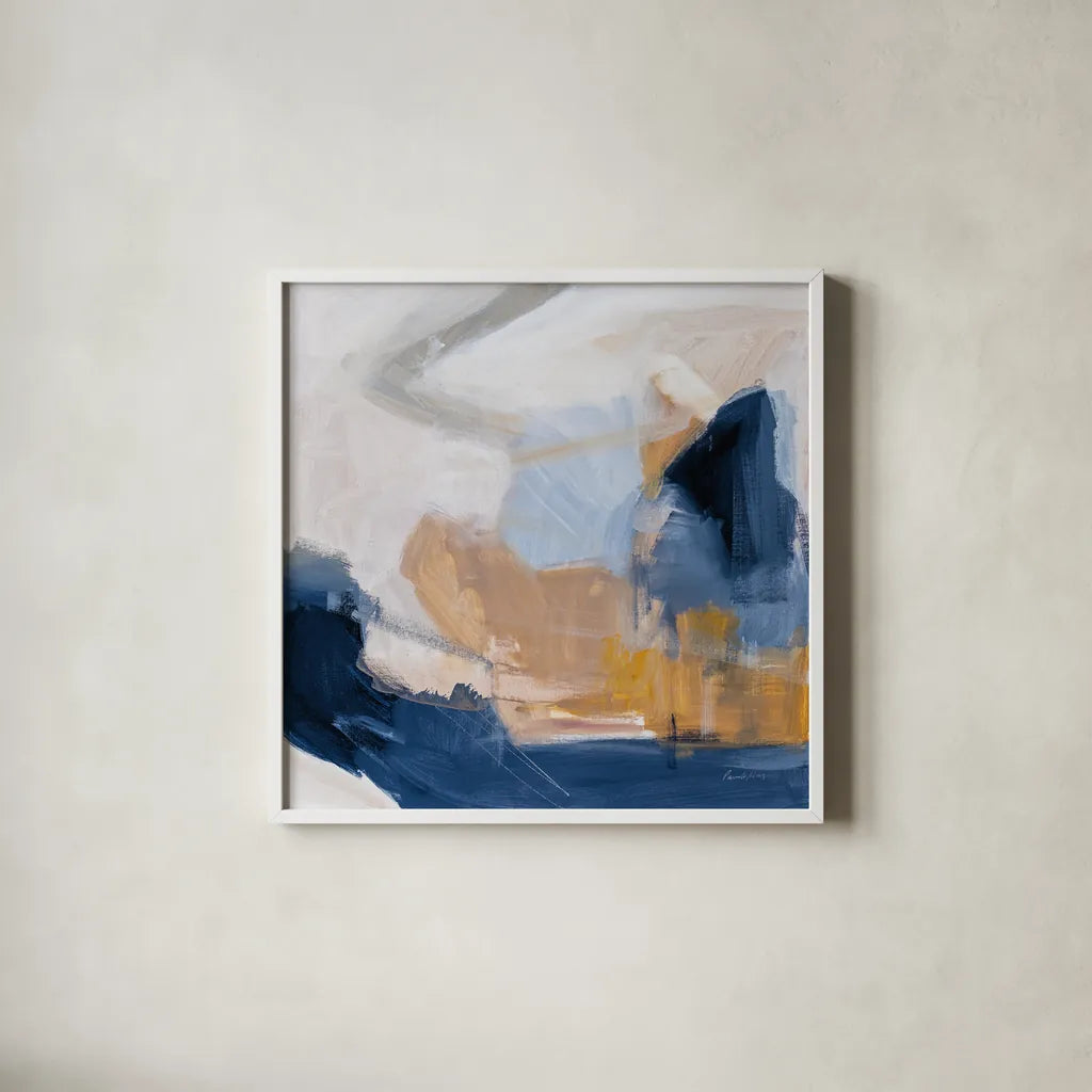 Riverbank by Pamela Munger. Shown in a crisp white glass frame for a clean and minimalist style. Available as an archival giclee rolled canvas, fine art paper, or poster print. SKU 74473a.