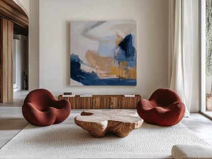 Riverbank by Pamela Munger. Shown as extra-large giant wall art in a modern living room. Available as an archival giclee rolled canvas, fine art paper, or poster print. SKU 74473a.