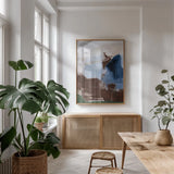 Riverbank Dark Crop by Pamela Munger. shown as a print in a natural wood frame in a dining room. Available as a archival giclee rolled canvas, fine art paper, or poster print. SKU 81731h.
