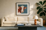 Rusty Blue by Pamela Munger. Displayed in a glass frame with matte in a clean modern living room. Available as an archival giclee rolled canvas, fine art paper, or poster print. SKU 76390a.