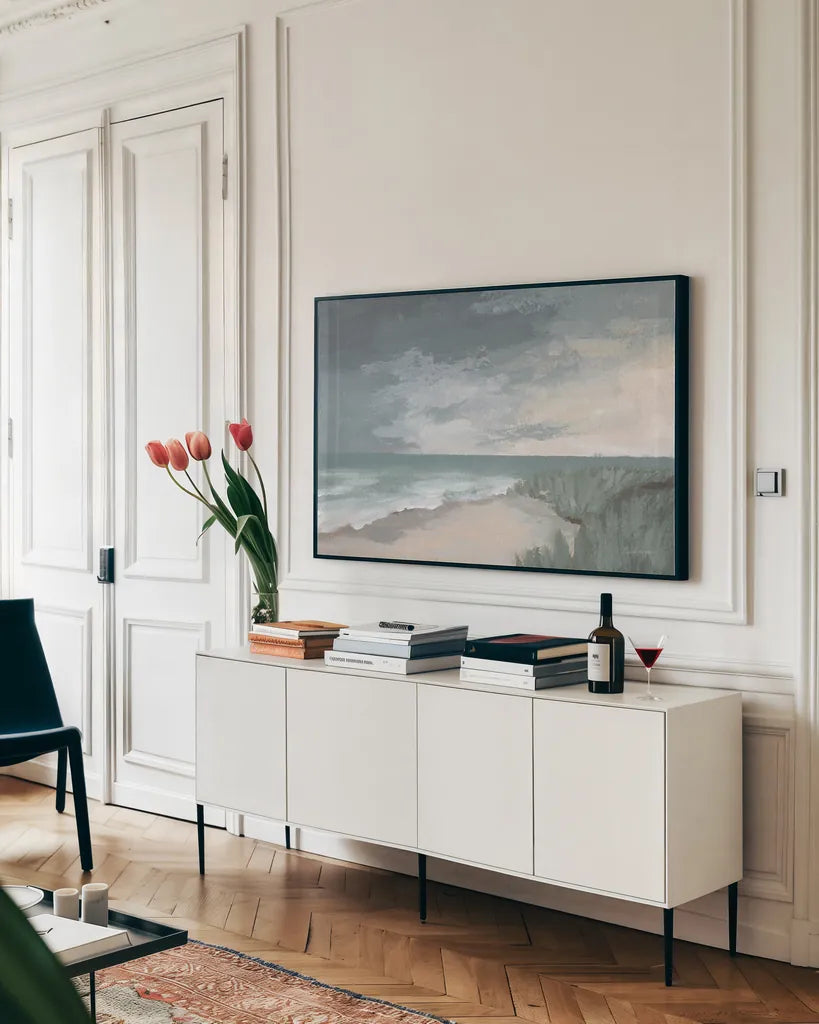 Sea View by Pamela Munger. shown as a framed stretched canvas in a living room above a console. Available as a archival giclee rolled canvas, fine art paper, or poster print. SKU 86705i.