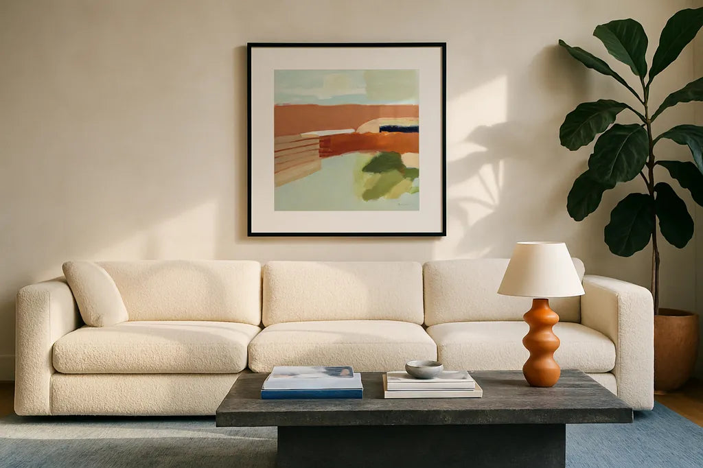 Secrets in the Desert by Pamela Munger. Displayed in a glass frame with matte in a clean modern living room. Available as an archival giclee rolled canvas, fine art paper, or poster print. SKU 79976a.