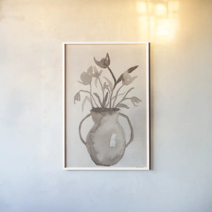 Sepia Vase by Pamela Munger. shown as a paper print in a white frame. Available as a archival giclee rolled canvas, fine art paper, or poster print. SKU 96343h.