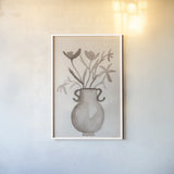 Sepia Vase II by Pamela Munger. shown as a paper print in a white frame. Available as a archival giclee rolled canvas, fine art paper, or poster print. SKU 99717h.