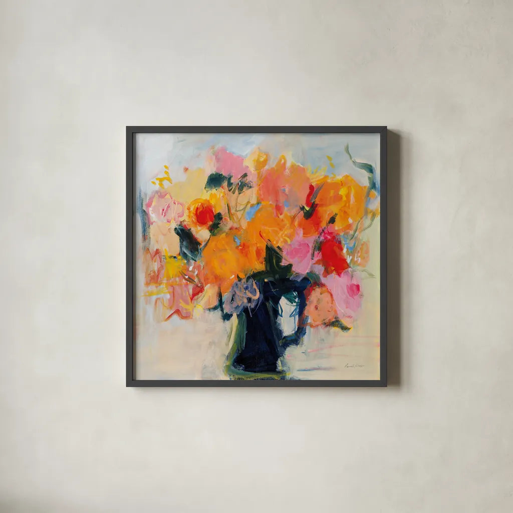 Showy by Pamela Munger. Shown in a sleek black glass frame for a contemporary gallery look. Available as an archival giclee rolled canvas, fine art paper, or poster print. SKU 86905a.