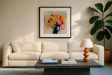 Showy by Pamela Munger. Displayed in a glass frame with matte in a clean modern living room. Available as an archival giclee rolled canvas, fine art paper, or poster print. SKU 86905a.