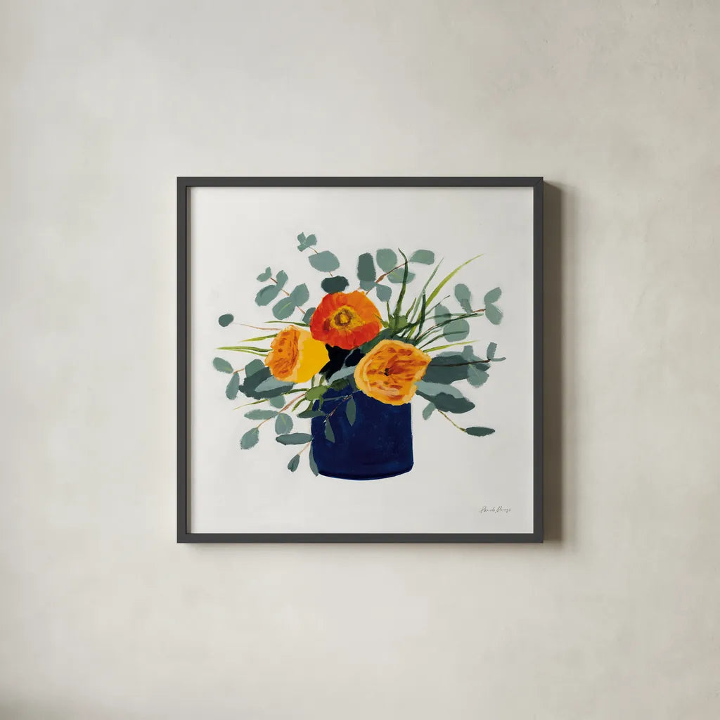 Simplicity Bouquet I by Pamela Munger. Shown in a sleek black glass frame for a contemporary gallery look. Available as an archival giclee rolled canvas, fine art paper, or poster print. SKU 68960a.