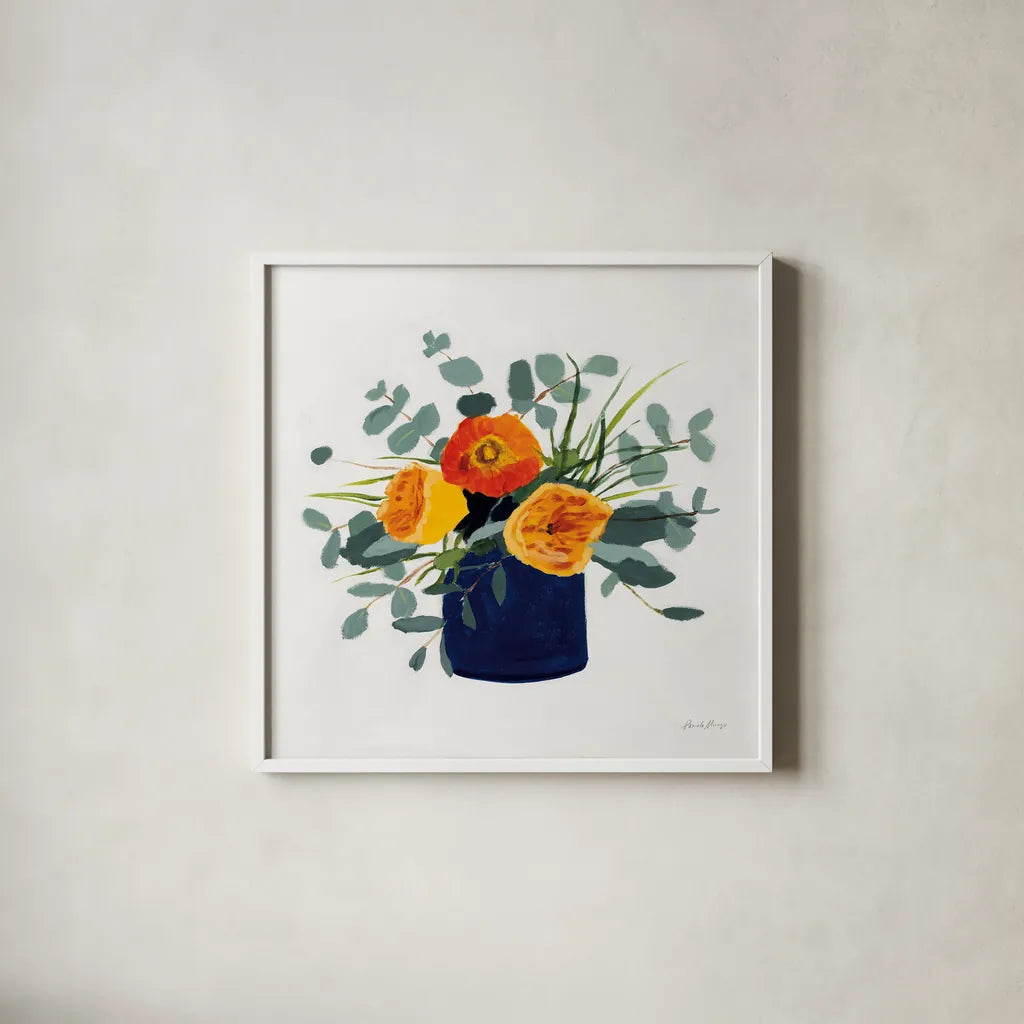 Simplicity Bouquet I by Pamela Munger. Shown in a crisp white glass frame for a clean and minimalist style. Available as an archival giclee rolled canvas, fine art paper, or poster print. SKU 68960a.