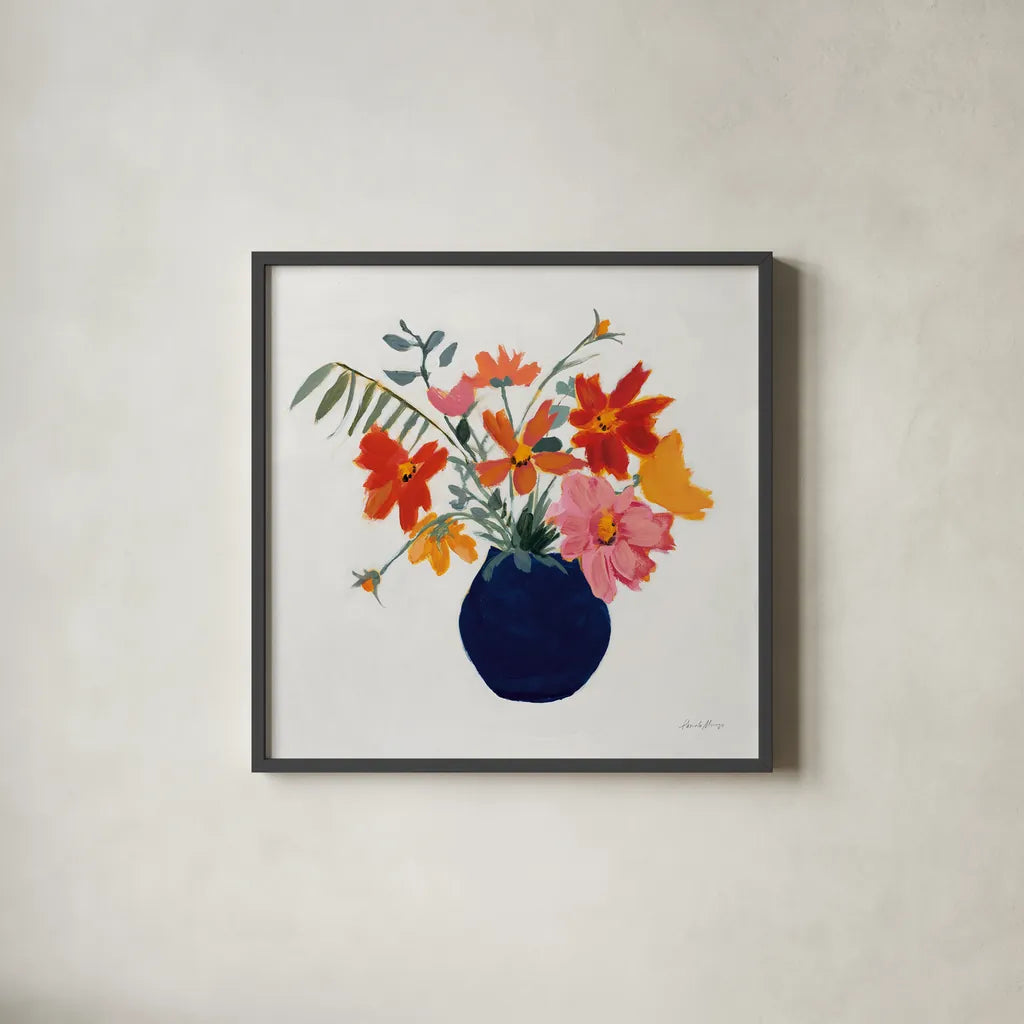 Simplicity Bouquet II Leaves by Pamela Munger. Shown in a sleek black glass frame for a contemporary gallery look. Available as an archival giclee rolled canvas, fine art paper, or poster print. SKU 70483a.