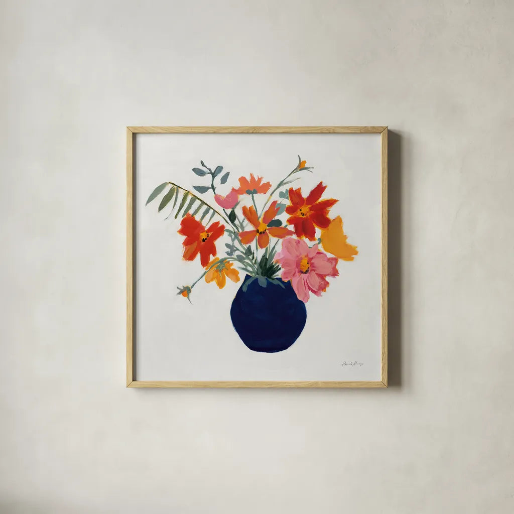 Simplicity Bouquet II Leaves by Pamela Munger. Shown in a natural wood glass frame for a timeless modern aesthetic. Available as an archival giclee rolled canvas, fine art paper, or poster print. SKU 70483a.