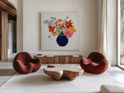 Simplicity Bouquet II Leaves by Pamela Munger. Shown as extra-large giant wall art in a modern living room. Available as an archival giclee rolled canvas, fine art paper, or poster print. SKU 70483a.