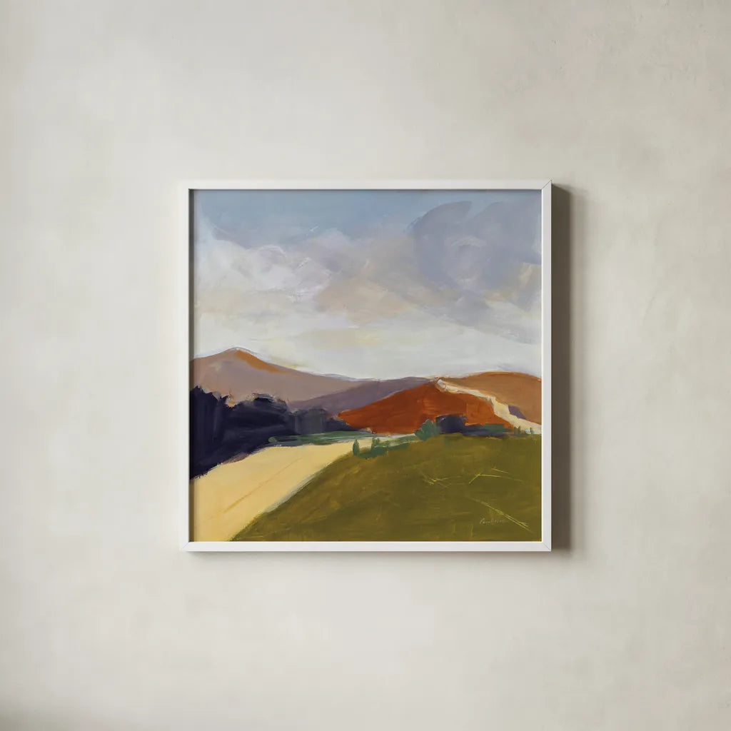Sing to the Mountains by Pamela Munger. Shown in a crisp white glass frame for a clean and minimalist style. Available as an archival giclee rolled canvas, fine art paper, or poster print. SKU 82845a.