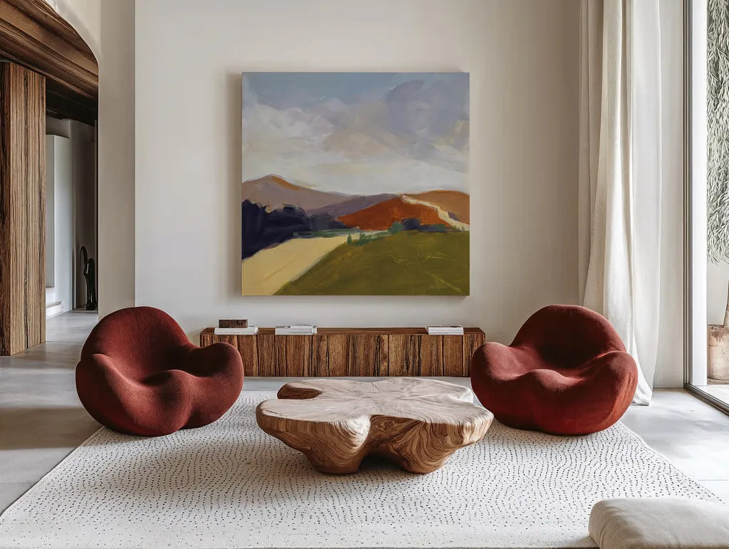 Sing to the Mountains by Pamela Munger. Shown as extra-large giant wall art in a modern living room. Available as an archival giclee rolled canvas, fine art paper, or poster print. SKU 82845a.