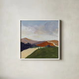 Sing to the Mountains Green by Pamela Munger. Shown in a crisp white glass frame for a clean and minimalist style. Available as an archival giclee rolled canvas, fine art paper, or poster print. SKU 83258a.