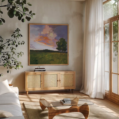 Sky High by Pamela Munger. Shown in a natural wood frame in a cozy modern living room. Available as an archival giclee rolled canvas, fine art paper, or poster print. SKU 101615a.