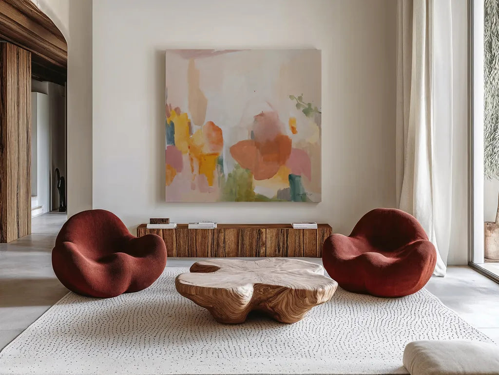 Sonoran Summer by Pamela Munger. Shown as extra-large giant wall art in a modern living room. Available as an archival giclee rolled canvas, fine art paper, or poster print. SKU 68968a.