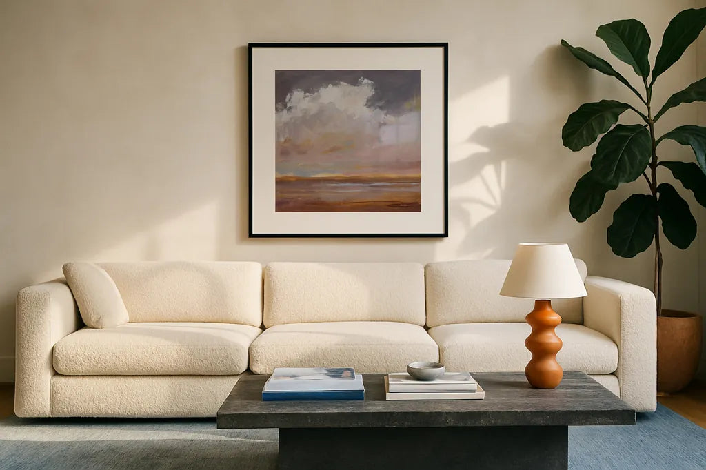 Sorbet by Pamela Munger. Displayed in a glass frame with matte in a clean modern living room. Available as an archival giclee rolled canvas, fine art paper, or poster print. SKU 95380a.