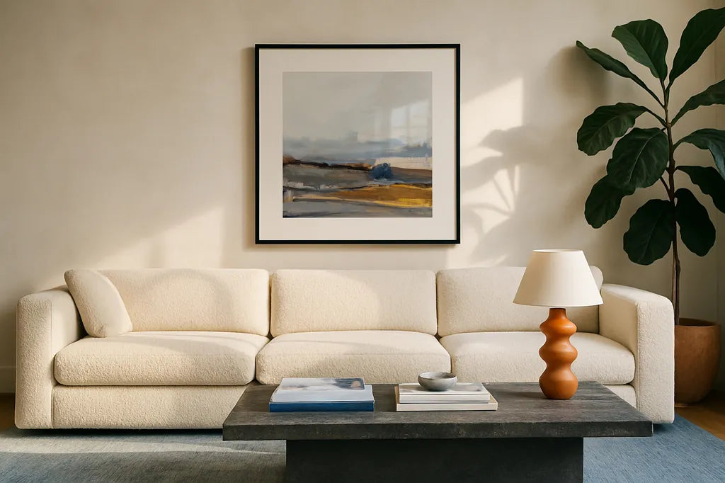 Southern Ute by Pamela Munger. Displayed in a glass frame with matte in a clean modern living room. Available as an archival giclee rolled canvas, fine art paper, or poster print. SKU 72016a.