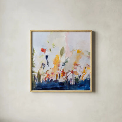 Spontaneous Summer II by Pamela Munger. Shown in a natural wood glass frame for a timeless modern aesthetic. Available as an archival giclee rolled canvas, fine art paper, or poster print. SKU 70227a.