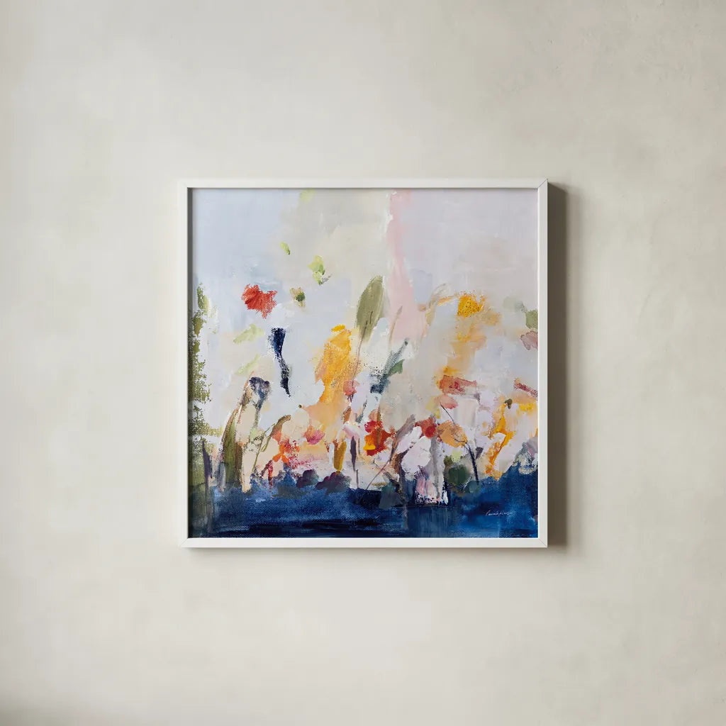 Spontaneous Summer II by Pamela Munger. Shown in a crisp white glass frame for a clean and minimalist style. Available as an archival giclee rolled canvas, fine art paper, or poster print. SKU 70227a.
