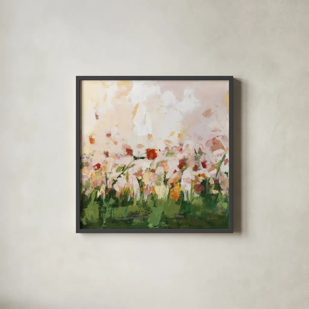 Spontaneous Summer III by Pamela Munger. Shown in a sleek black glass frame for a contemporary gallery look. Available as an archival giclee rolled canvas, fine art paper, or poster print. SKU 70228a.