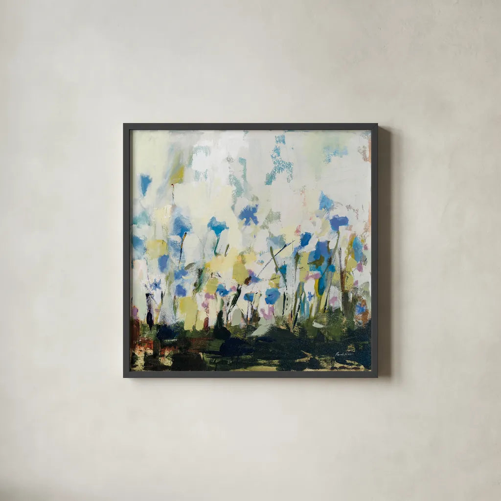 Spontaneous Summer IV by Pamela Munger. Shown in a sleek black glass frame for a contemporary gallery look. Available as an archival giclee rolled canvas, fine art paper, or poster print. SKU 70229a.