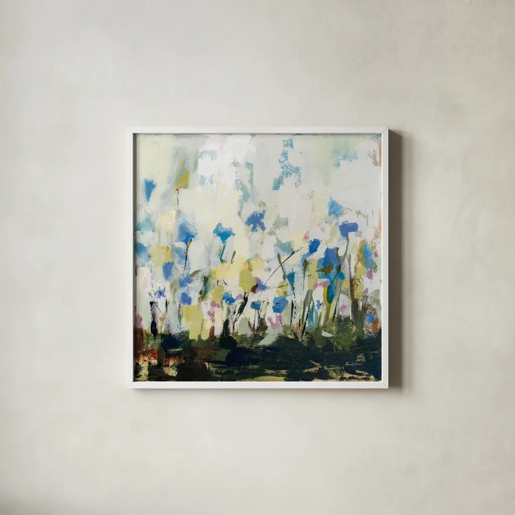 Spontaneous Summer IV by Pamela Munger. Shown in a crisp white glass frame for a clean and minimalist style. Available as an archival giclee rolled canvas, fine art paper, or poster print. SKU 70229a.