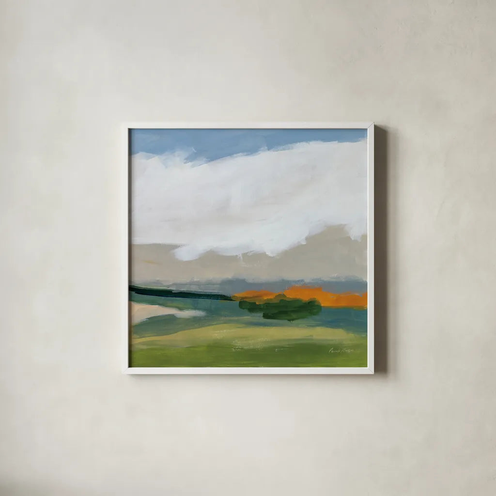 Spring Breeze by Pamela Munger. Shown in a crisp white glass frame for a clean and minimalist style. Available as an archival giclee rolled canvas, fine art paper, or poster print. SKU 79978a.