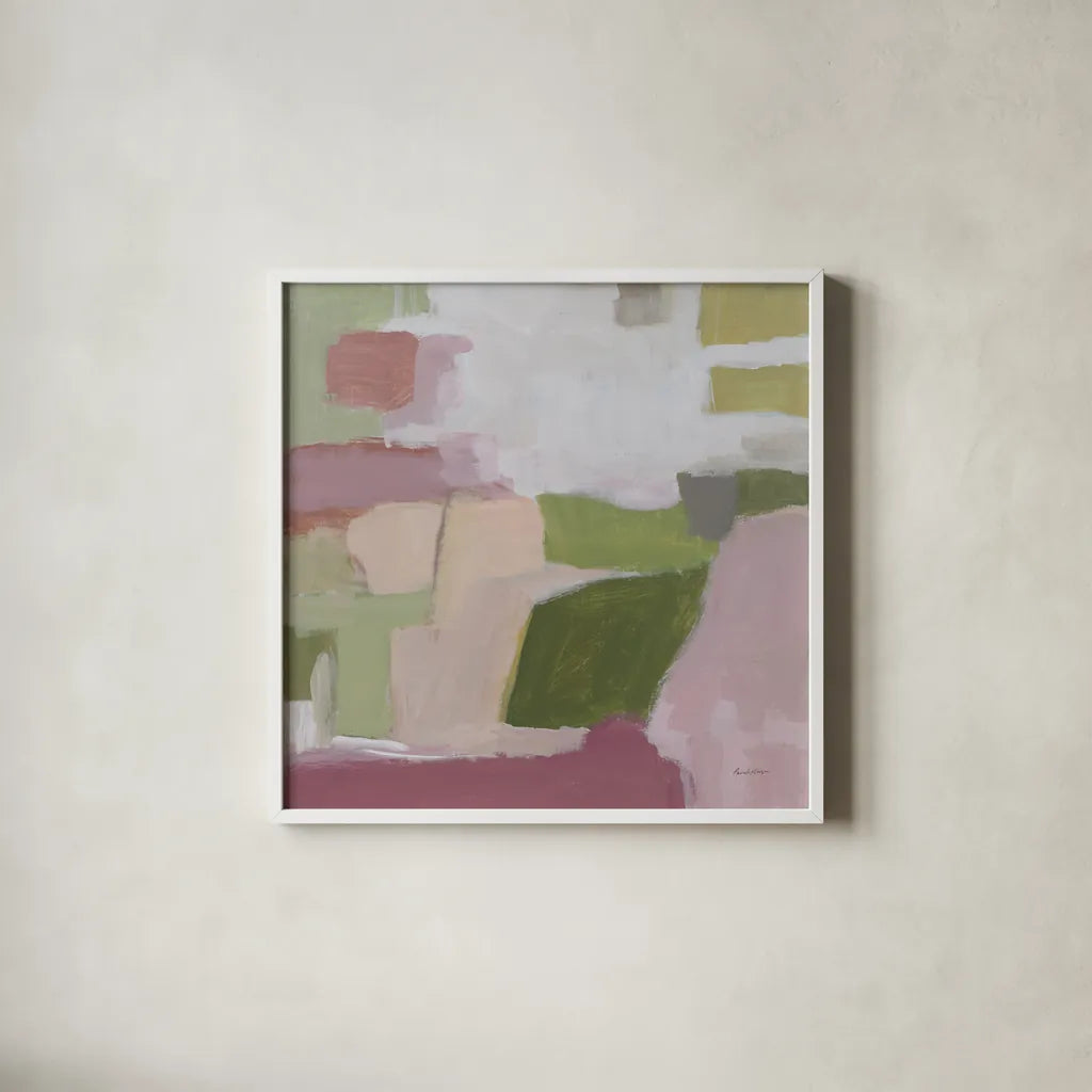 Spring Garden by Pamela Munger. Shown in a crisp white glass frame for a clean and minimalist style. Available as an archival giclee rolled canvas, fine art paper, or poster print. SKU 98653a.