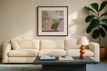 Spring Garden by Pamela Munger. Displayed in a glass frame with matte in a clean modern living room. Available as an archival giclee rolled canvas, fine art paper, or poster print. SKU 98653a.