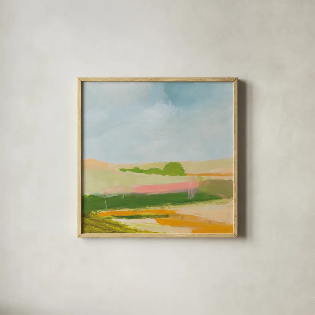 Spring Green by Pamela Munger. Shown in a natural wood glass frame for a timeless modern aesthetic. Available as an archival giclee rolled canvas, fine art paper, or poster print. SKU 74474a.