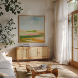 Spring Green by Pamela Munger. Shown in a natural wood frame in a cozy modern living room. Available as an archival giclee rolled canvas, fine art paper, or poster print. SKU 74474a.