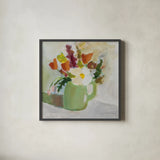 Spring in a Green Pitcher by Pamela Munger. Shown in a sleek black glass frame for a contemporary gallery look. Available as an archival giclee rolled canvas, fine art paper, or poster print. SKU 77775a.