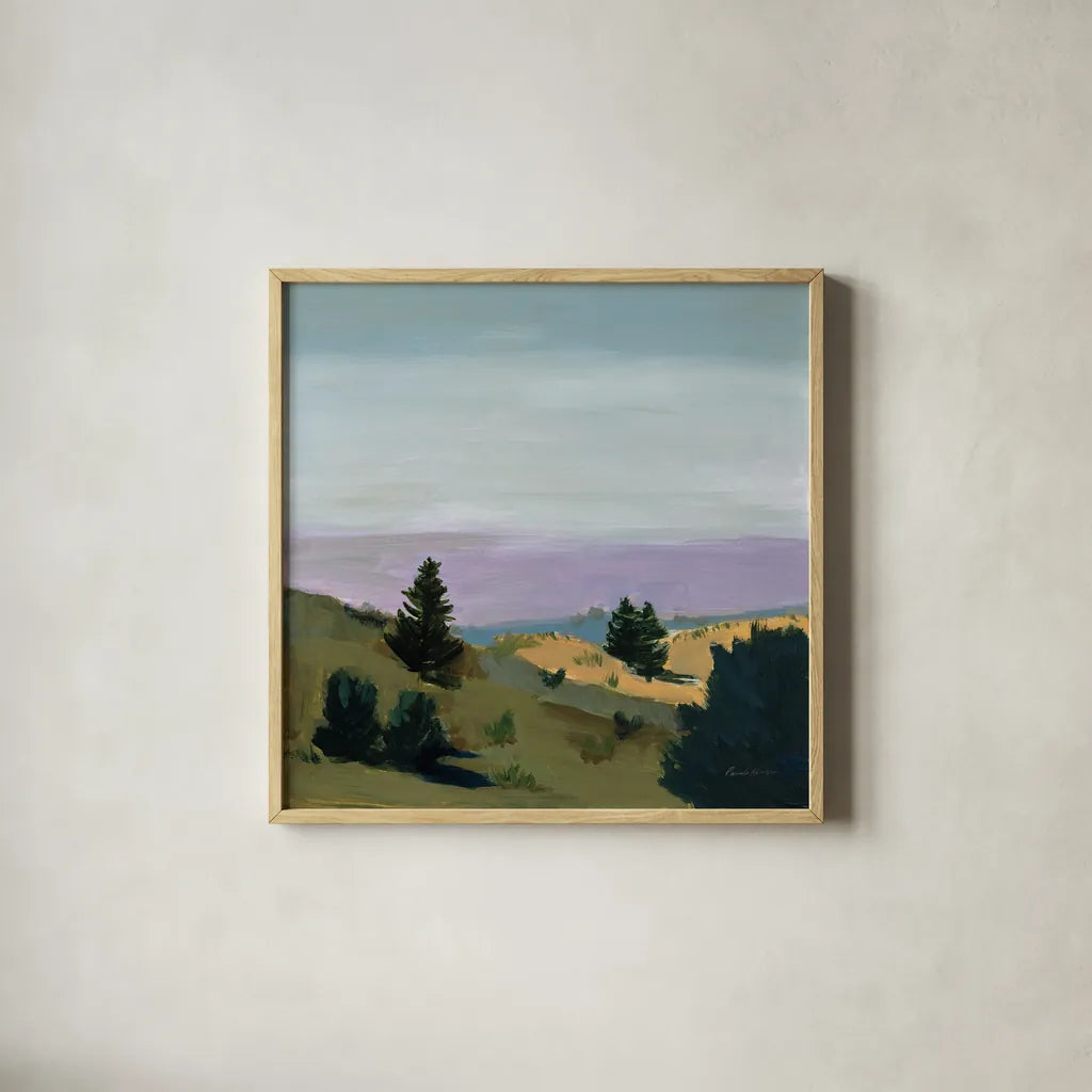 Spruces by Pamela Munger. Shown in a natural wood glass frame for a timeless modern aesthetic. Available as an archival giclee rolled canvas, fine art paper, or poster print. SKU 73260a.