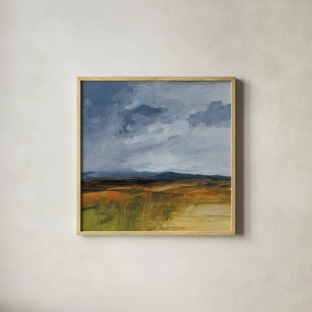 Storm Over Buckhorn by Pamela Munger. Shown in a natural wood glass frame for a timeless modern aesthetic. Available as an archival giclee rolled canvas, fine art paper, or poster print. SKU 87348a.