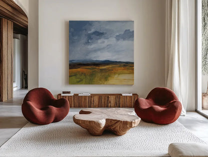 Storm Over Buckhorn by Pamela Munger. Shown as extra-large giant wall art in a modern living room. Available as an archival giclee rolled canvas, fine art paper, or poster print. SKU 87348a.