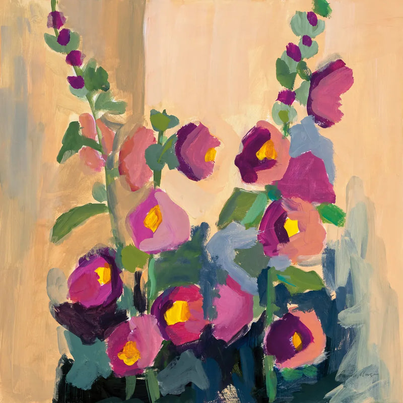 Summer Hollyhocks by Pamela Munger. SKU 81182a. Archival Giclee Fine art print for wall decor.